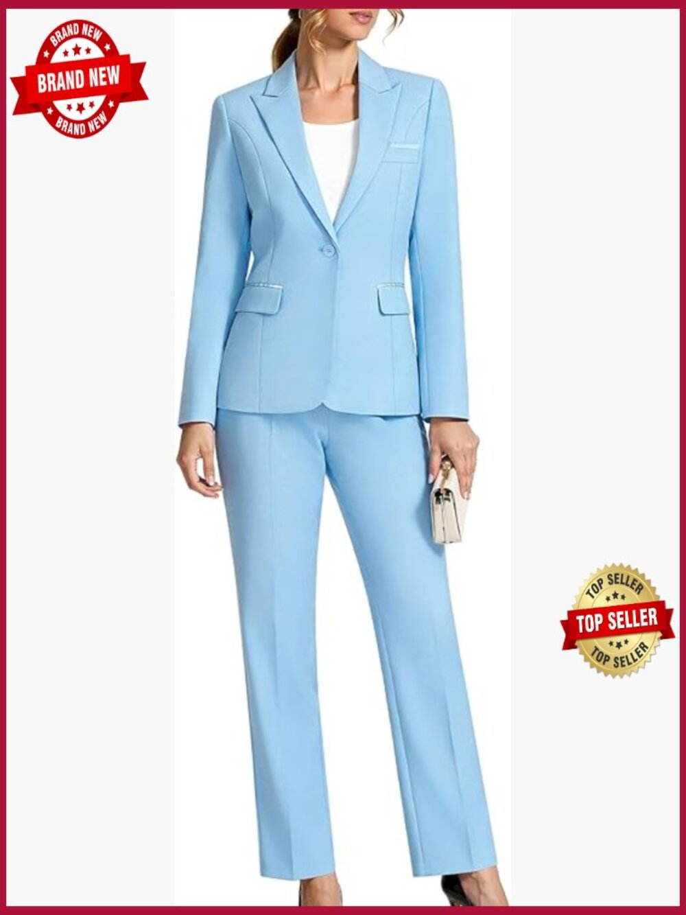 2 Piece Peak Lapel Blazer & Pants Suit Set Slim Fit Office